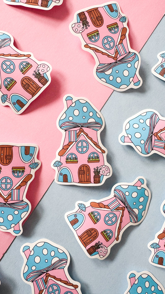 Fairy Mushroom Transgender Pride House Sticker