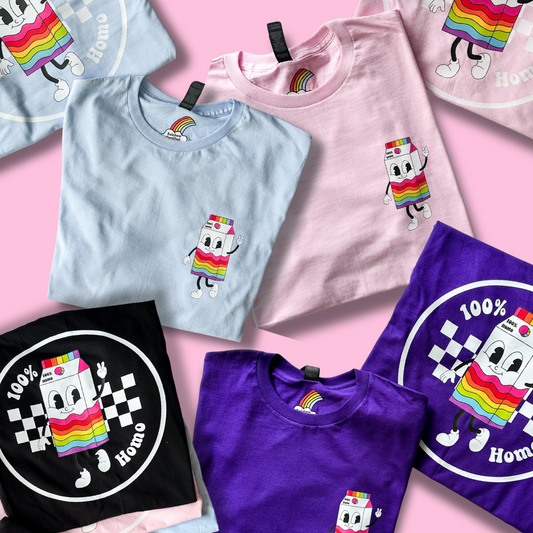 100% Homo Vintage Milk Carton Unisex Pride Shirt