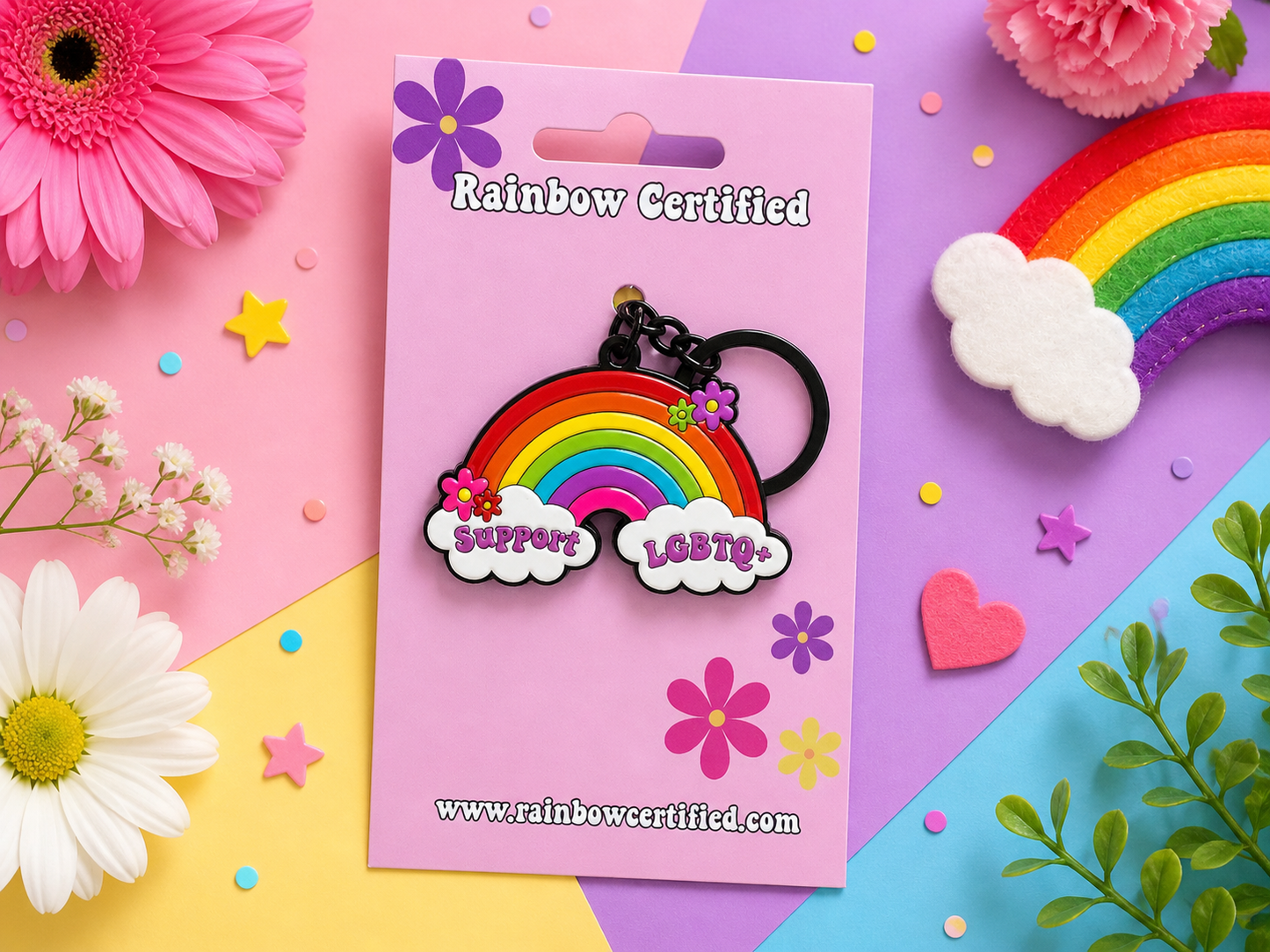 Support LGBTQ+ Rainbow Enamel Keychain