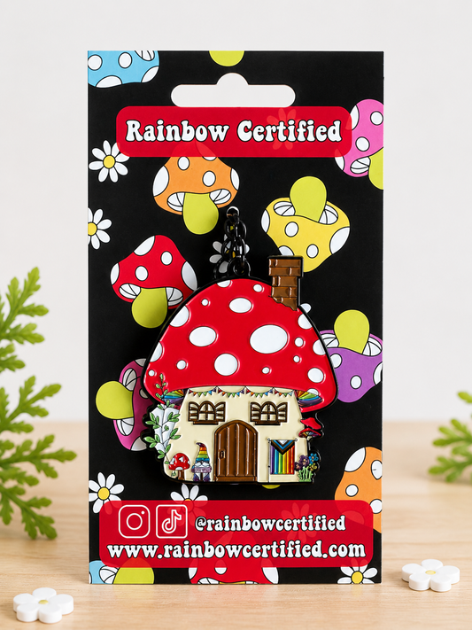 Fairy Mushroom Pride House Enamel Keychain