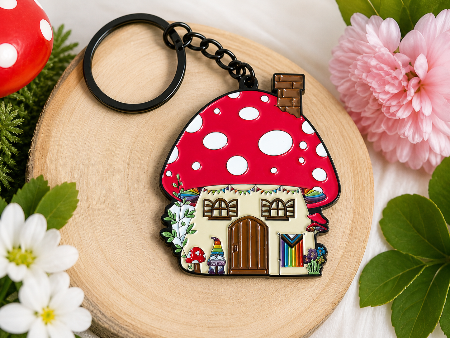Fairy Mushroom Pride House Enamel Keychain