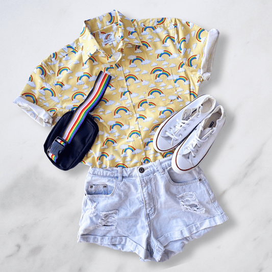 Pastel Yellow Rainbow Unisex Button-Up Shirt