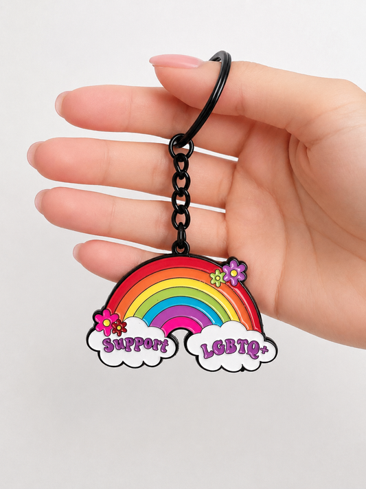 Support LGBTQ+ Rainbow Enamel Keychain