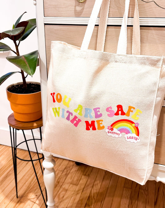 You Are Safe With Me LGBTQ+ Canvas Tote Bag