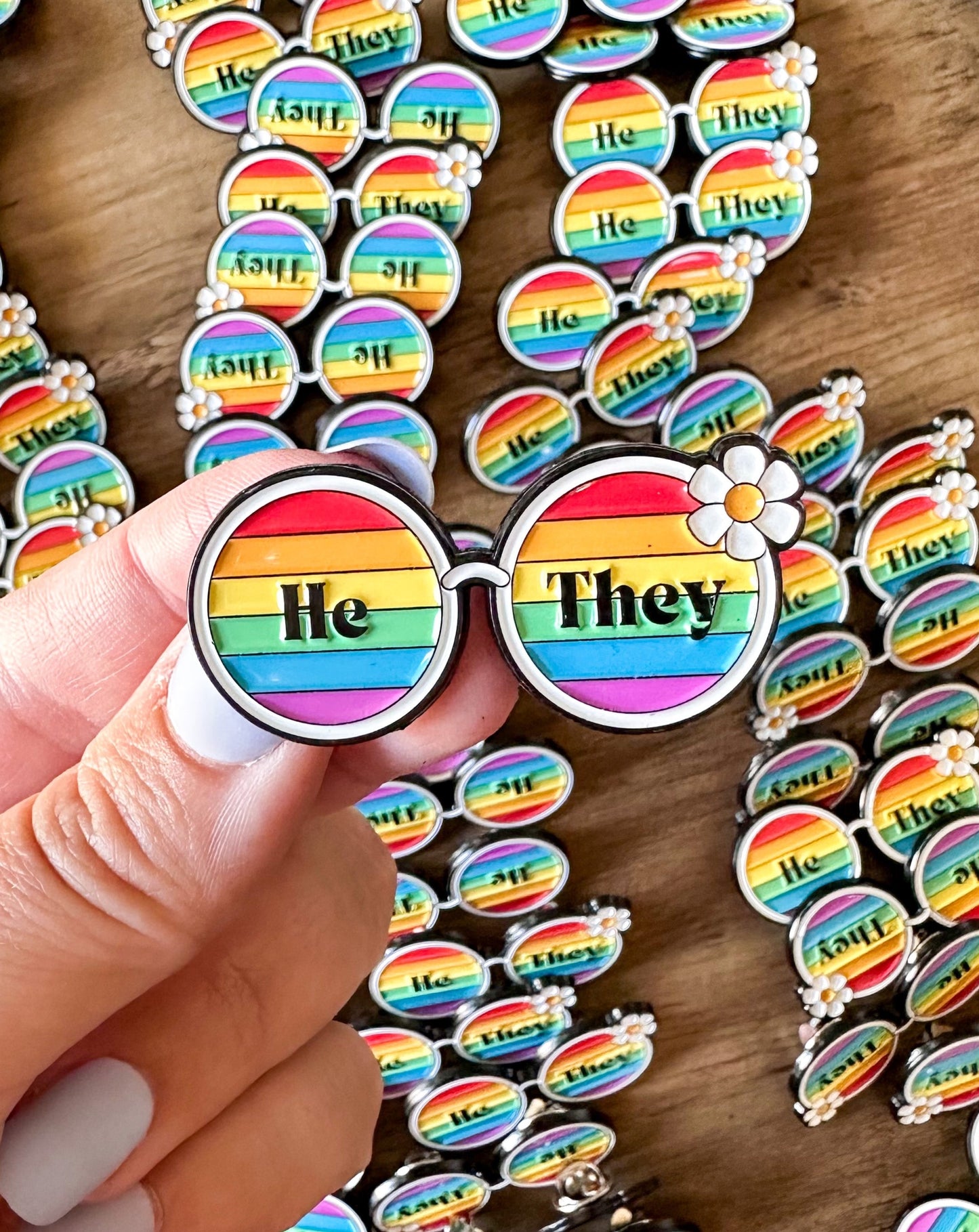 70's Rainbow Glasses Pronoun Pins