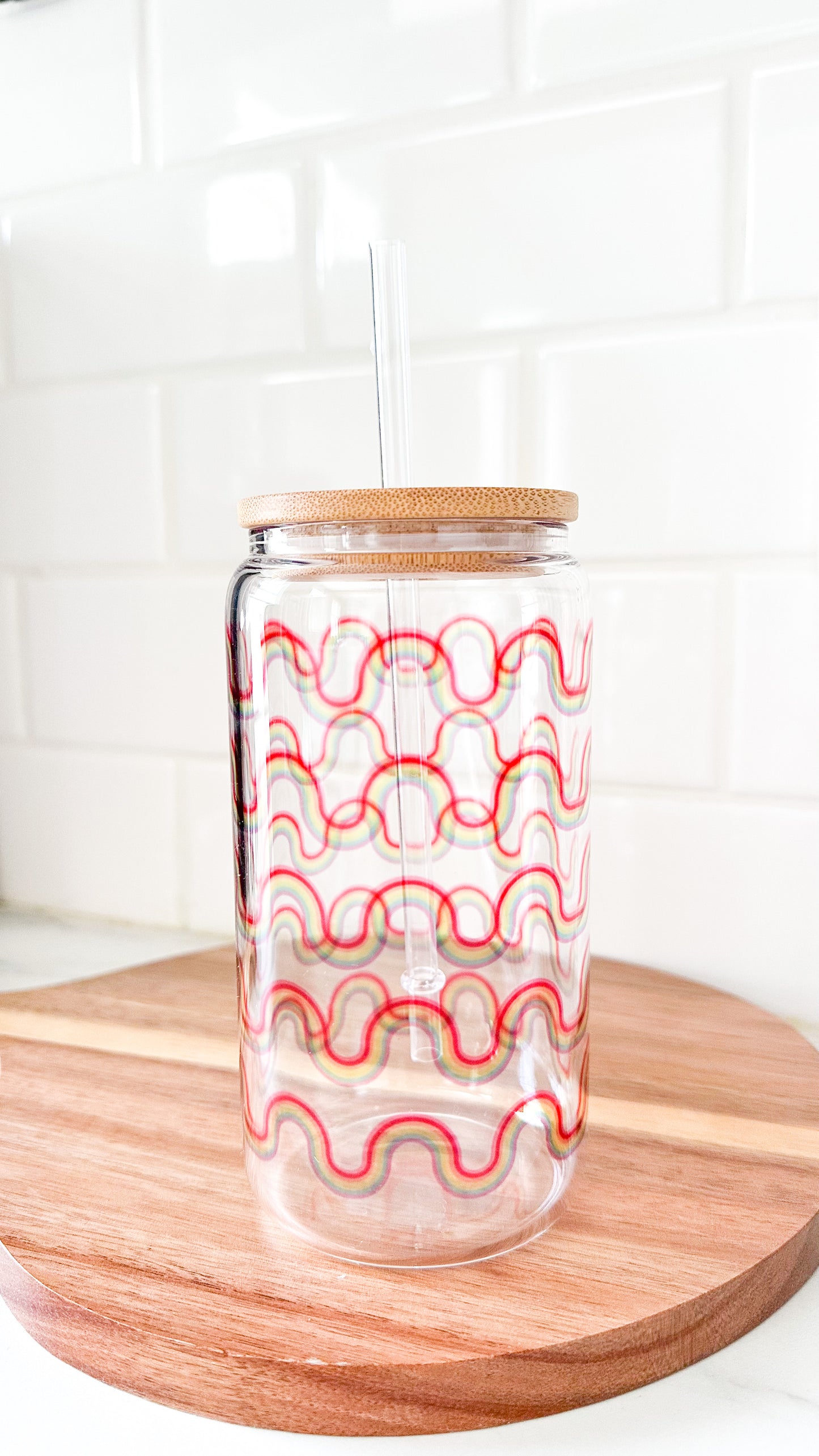Wavy Rainbow Can Glass