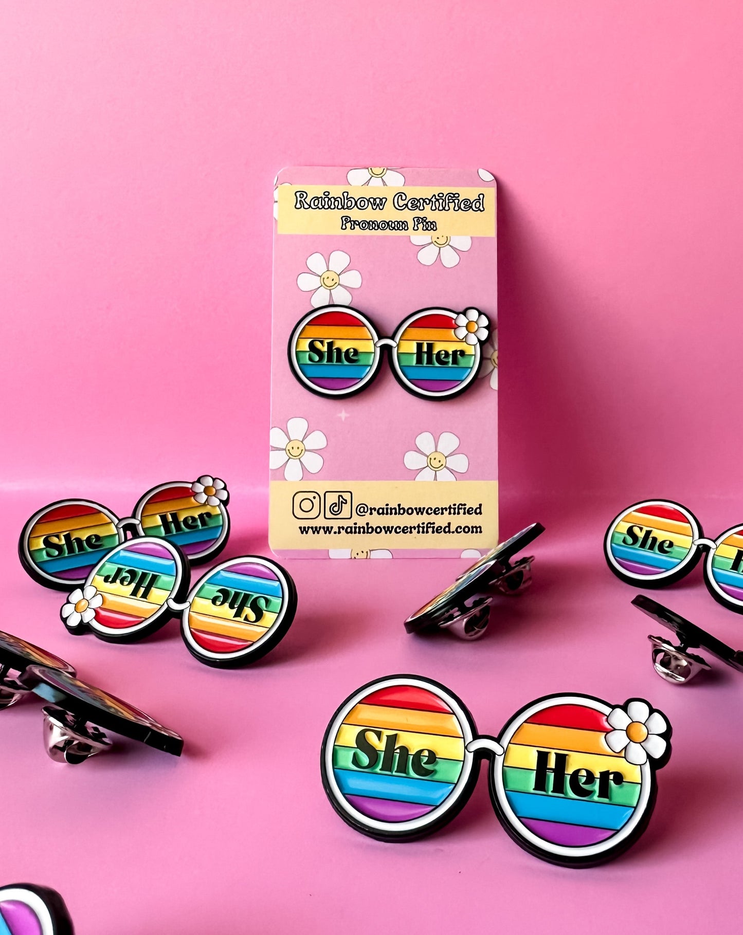 70's Rainbow Glasses Pronoun Pins