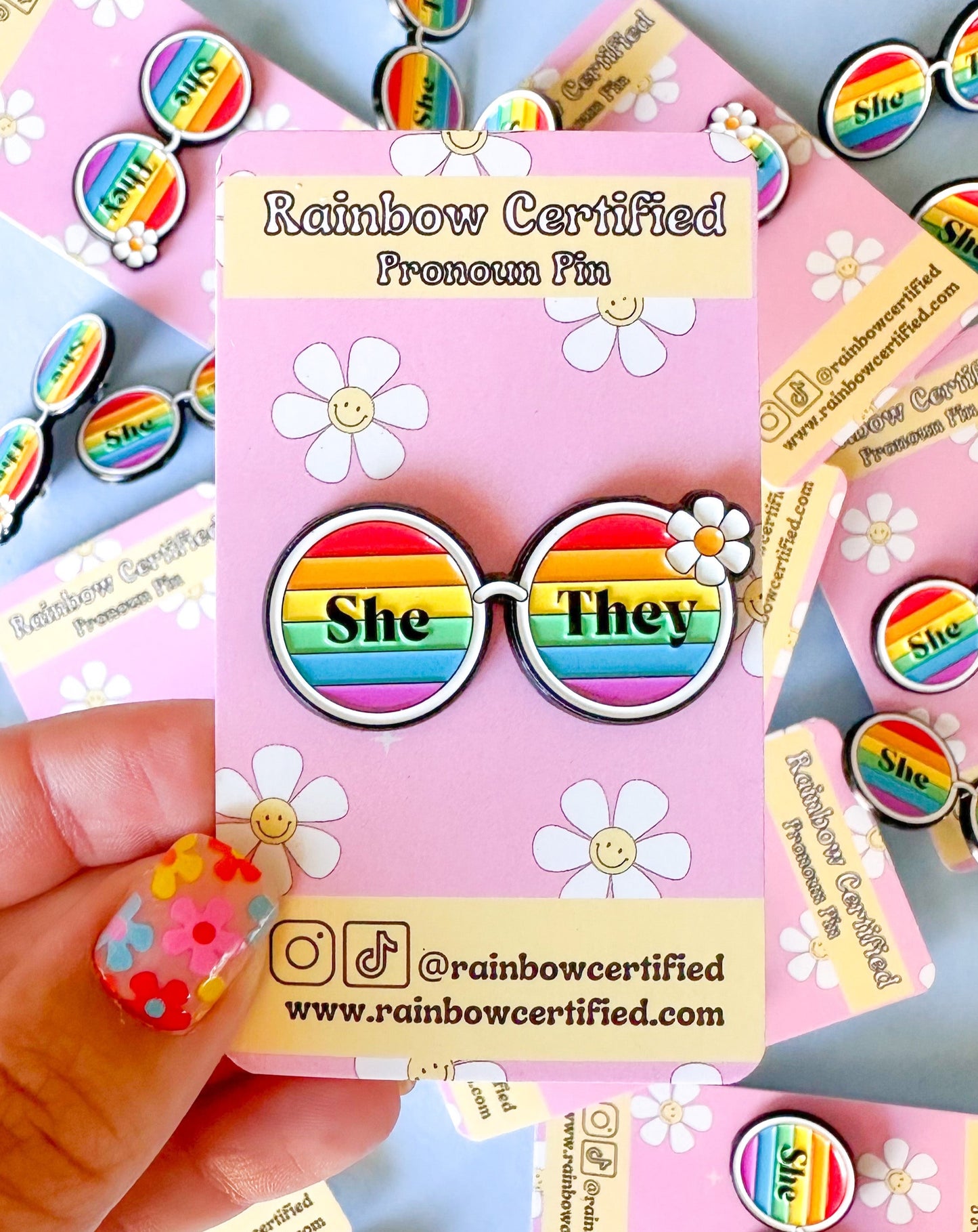 70's Rainbow Glasses Pronoun Pins