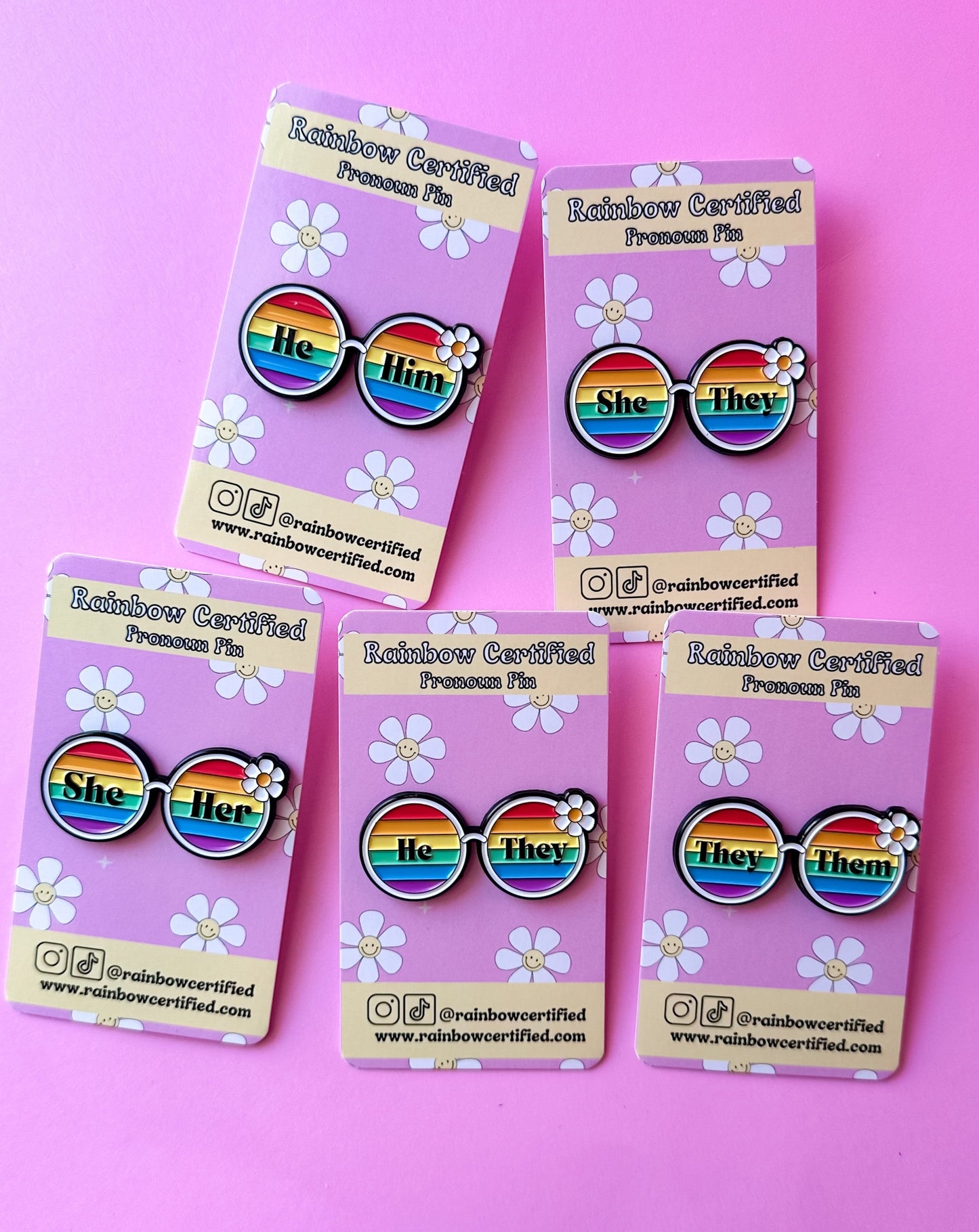 70's Rainbow Glasses Pronoun Pins