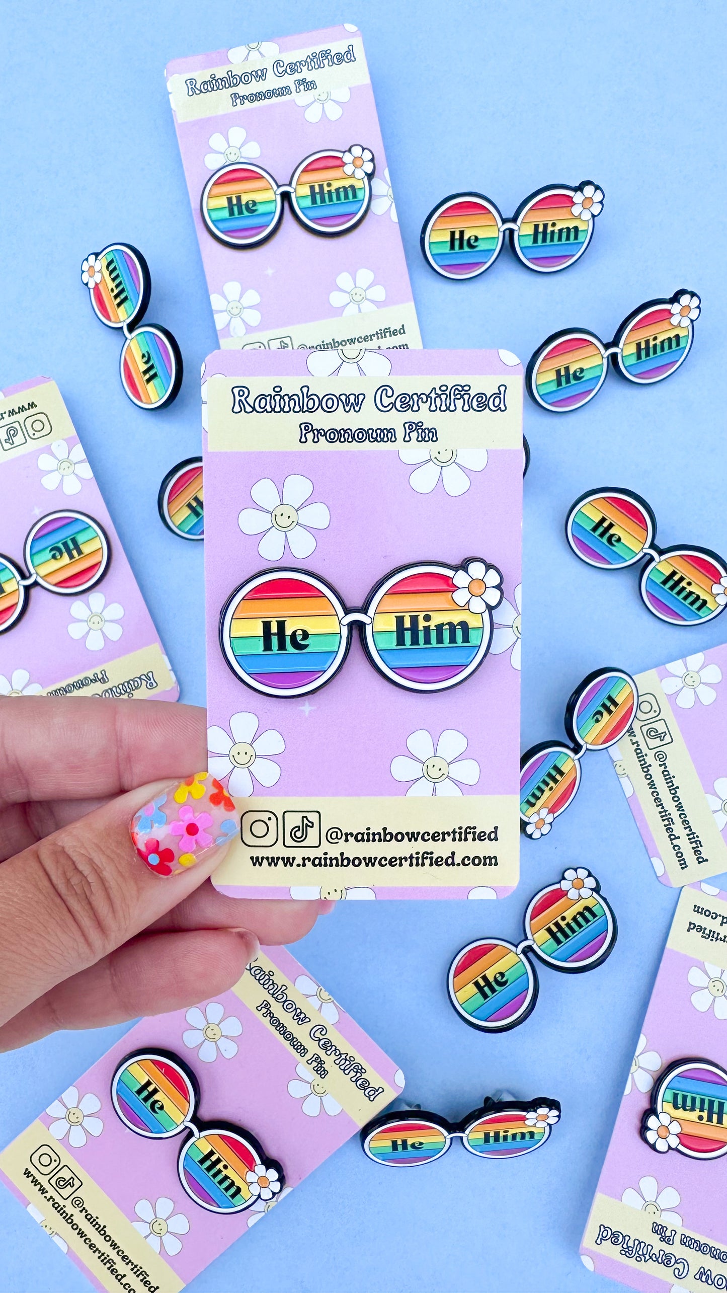 70's Rainbow Glasses Pronoun Pins