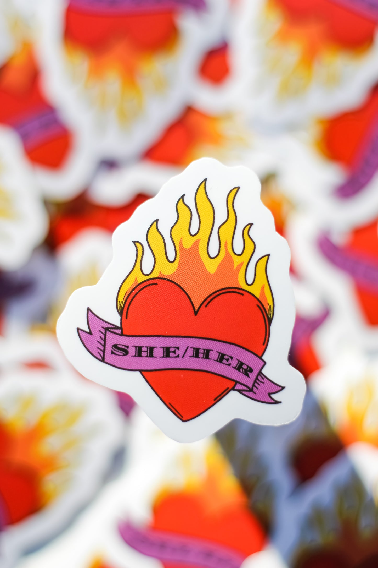 Flaming Heart Pronoun LGBTQ+ Stickers
