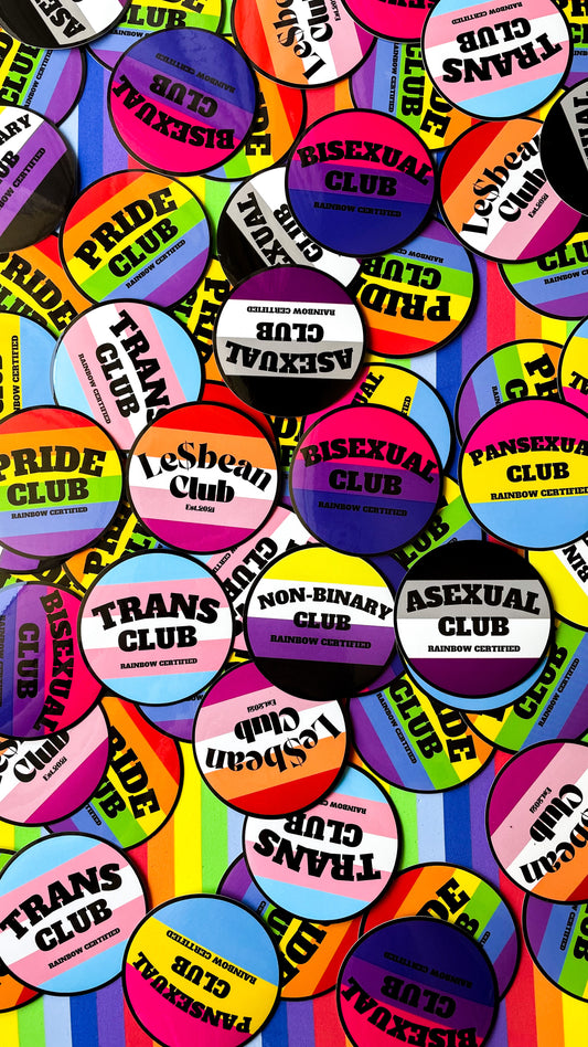 circle sticker that says pride club