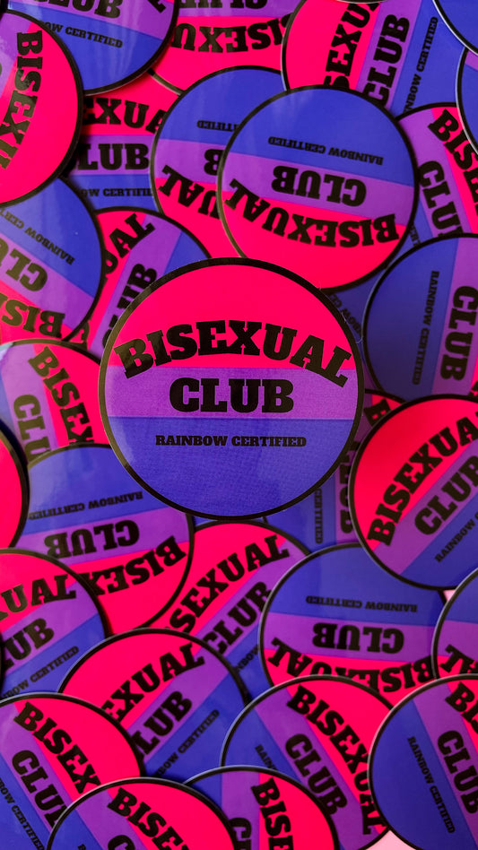 Circle Sticker that says Bisexual Club