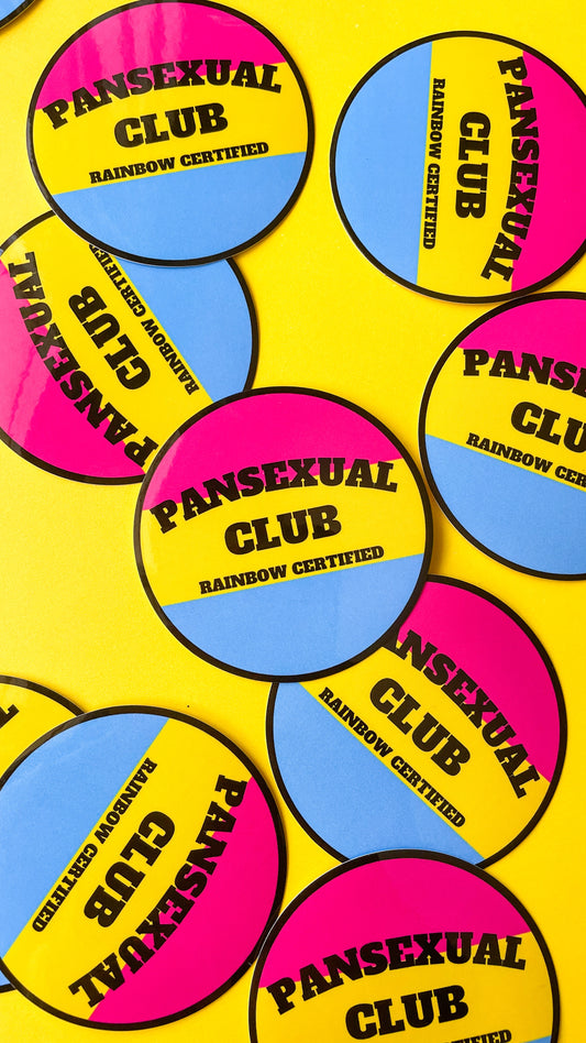 circle sticker that says pansexual club