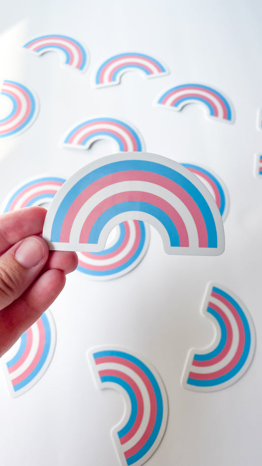 transgender pride flag in rainbow sticker shape