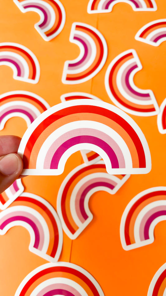 lesbian pride flag in rainbow sticker shape