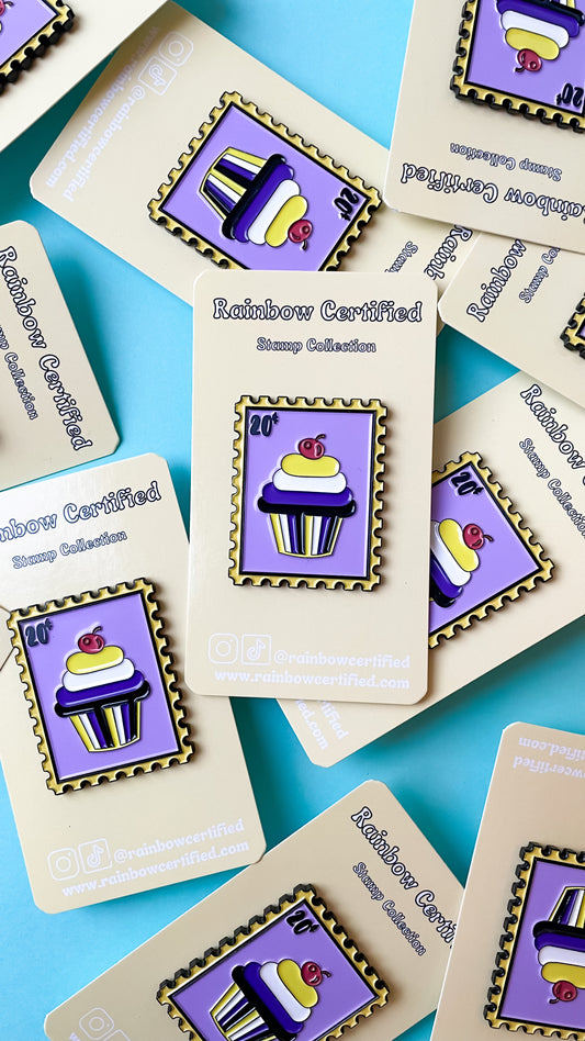 Non-Binary Cupcake Stamp Pin