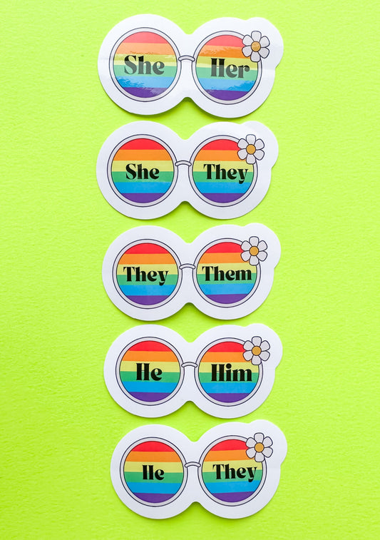 70s Sunglasses Pronouns Sticker