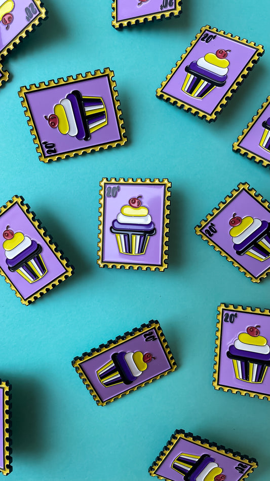 Non-Binary Cupcake Stamp Pin
