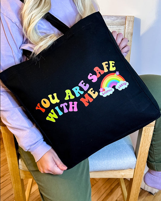 You Are Safe With Me LGBTQ+ Canvas Tote Bag