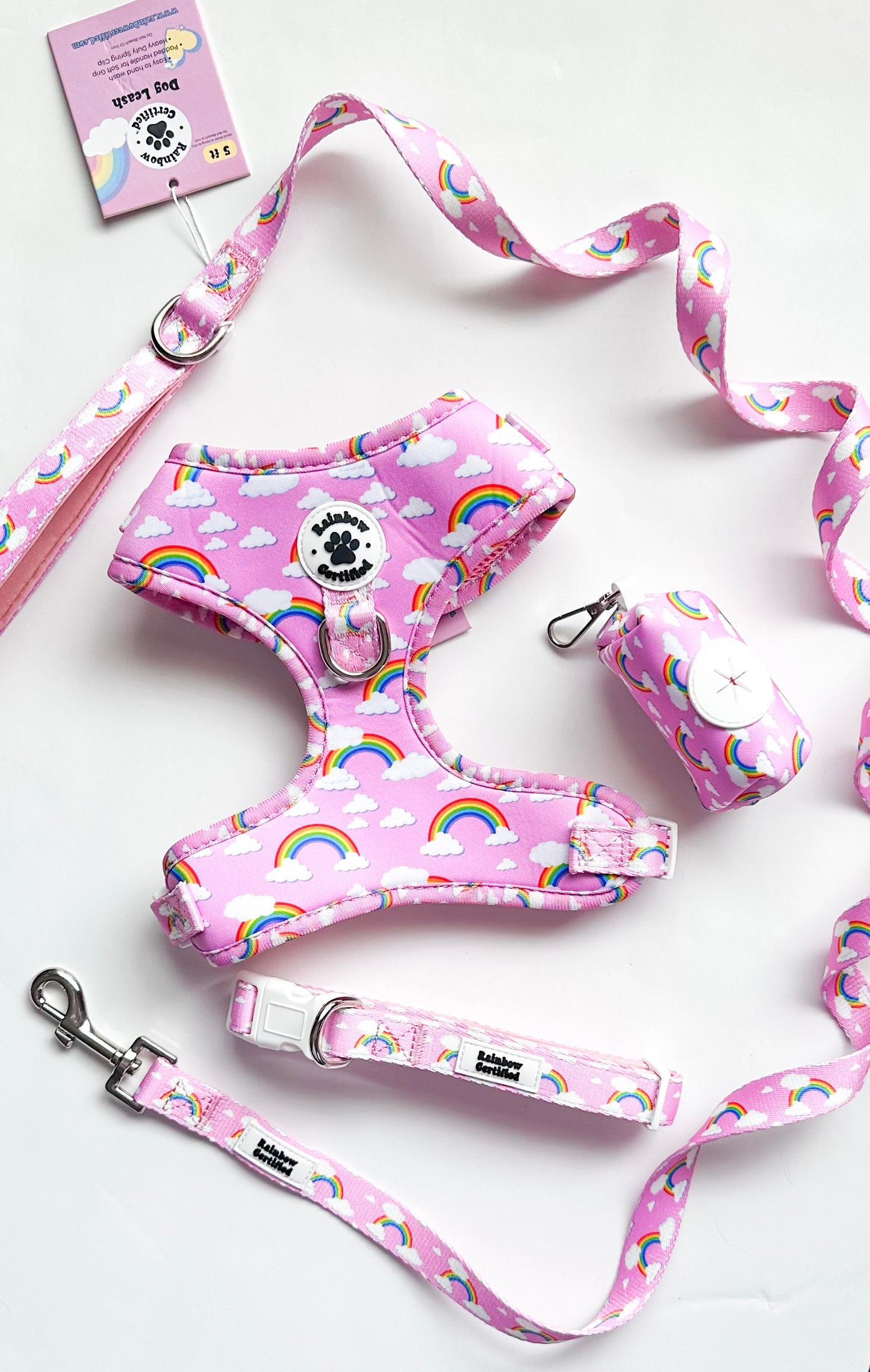 Pastel Pink Rainbow Dog Accessories Bundle