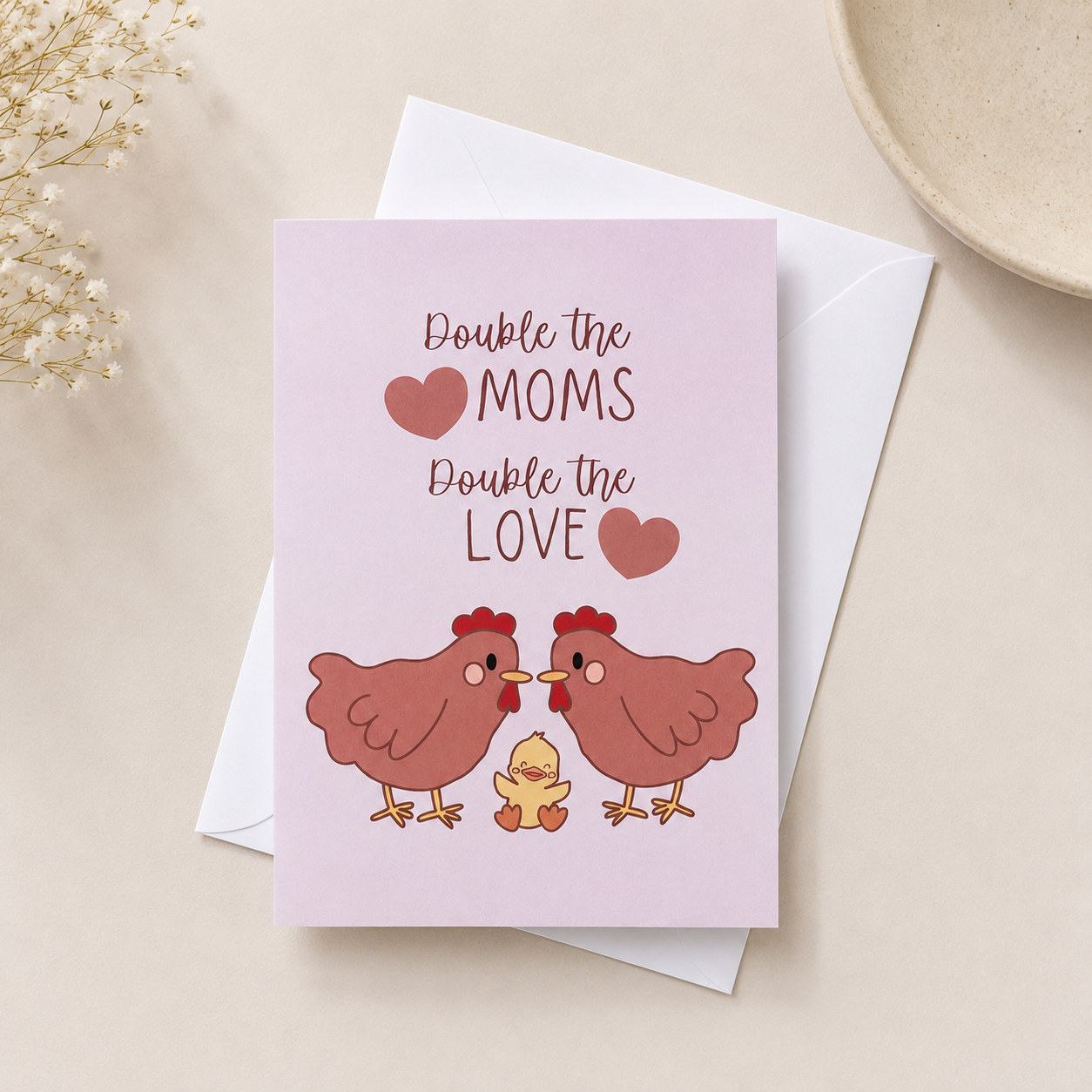 Double the Moms, Double the Love | LGBTQ+ Family Greeting Card