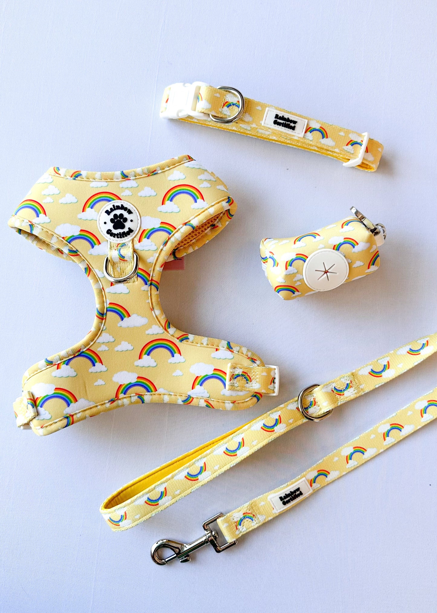 Pastel Yellow Rainbow Dog Accessories Bundle