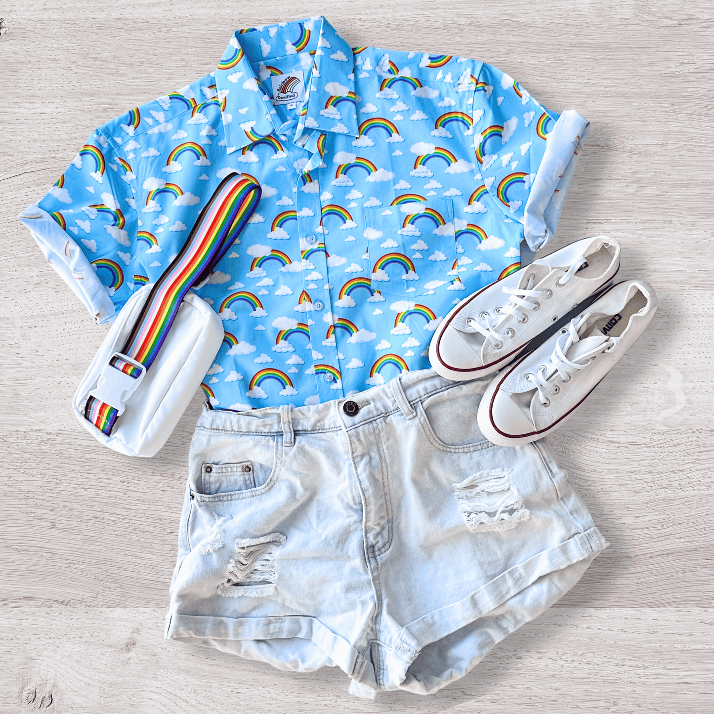 Pastel Blue Rainbow Unisex Button-Up Shirt