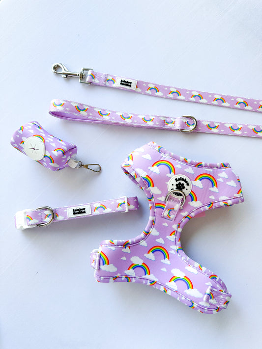 Pastel Purple Rainbow Dog Accessories Bundle