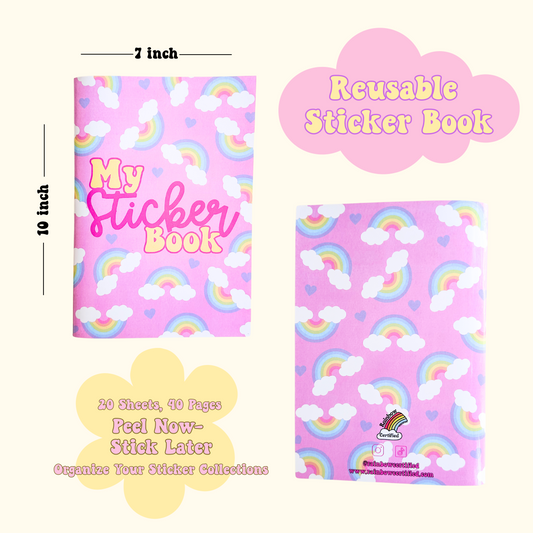 Pastel Pink Rainbow & Hearts Reusable Sticker Book