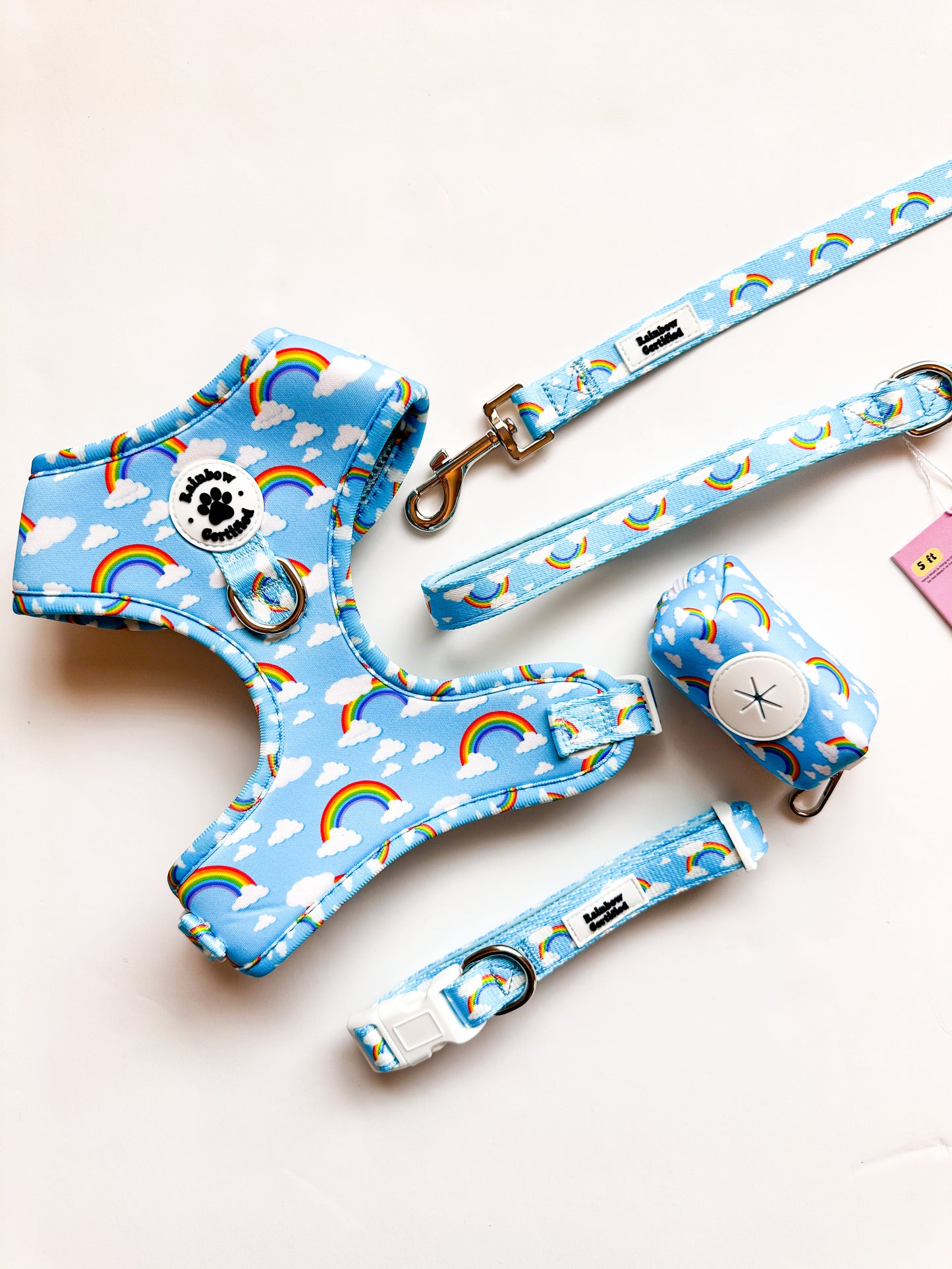 Pastel Blue Rainbow Dog Accessories Bundle