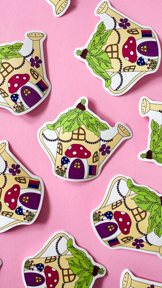 Fairy Village Bisexual Watering Can House Sticker