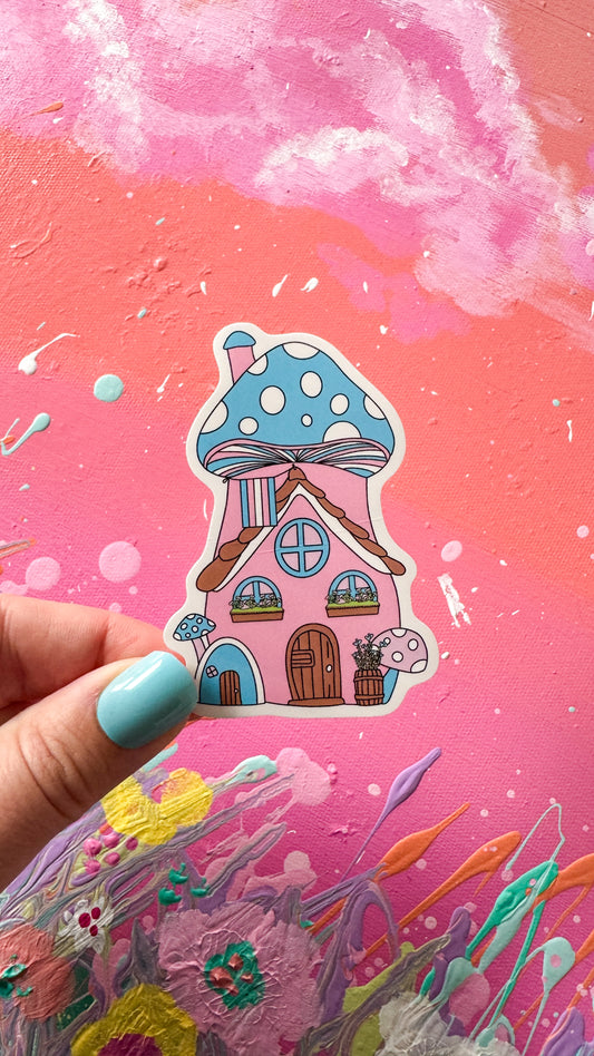 Fairy Mushroom Transgender Pride House Sticker