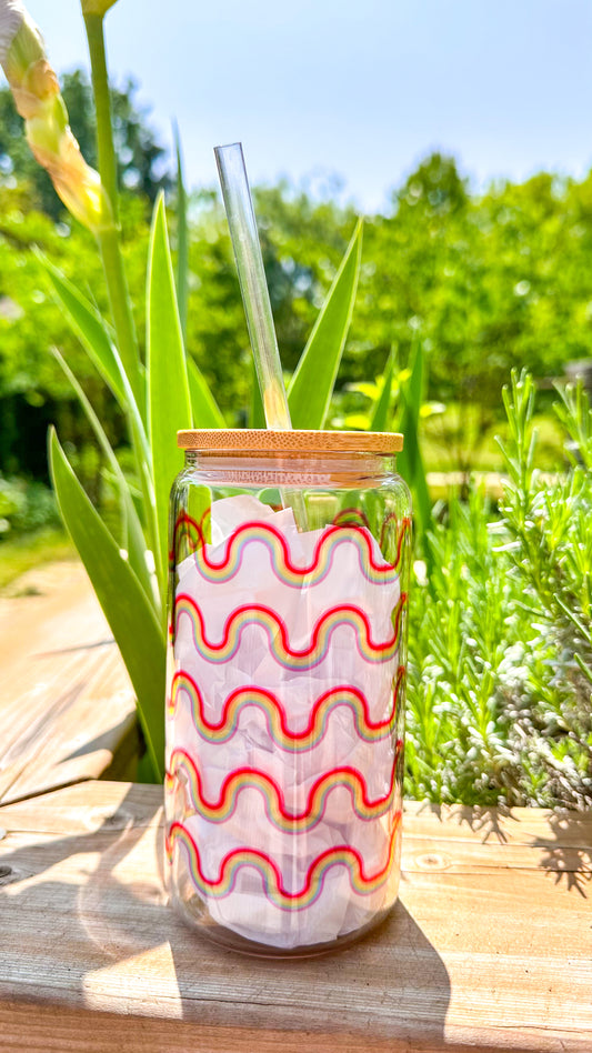 Wavy Rainbow Can Glass