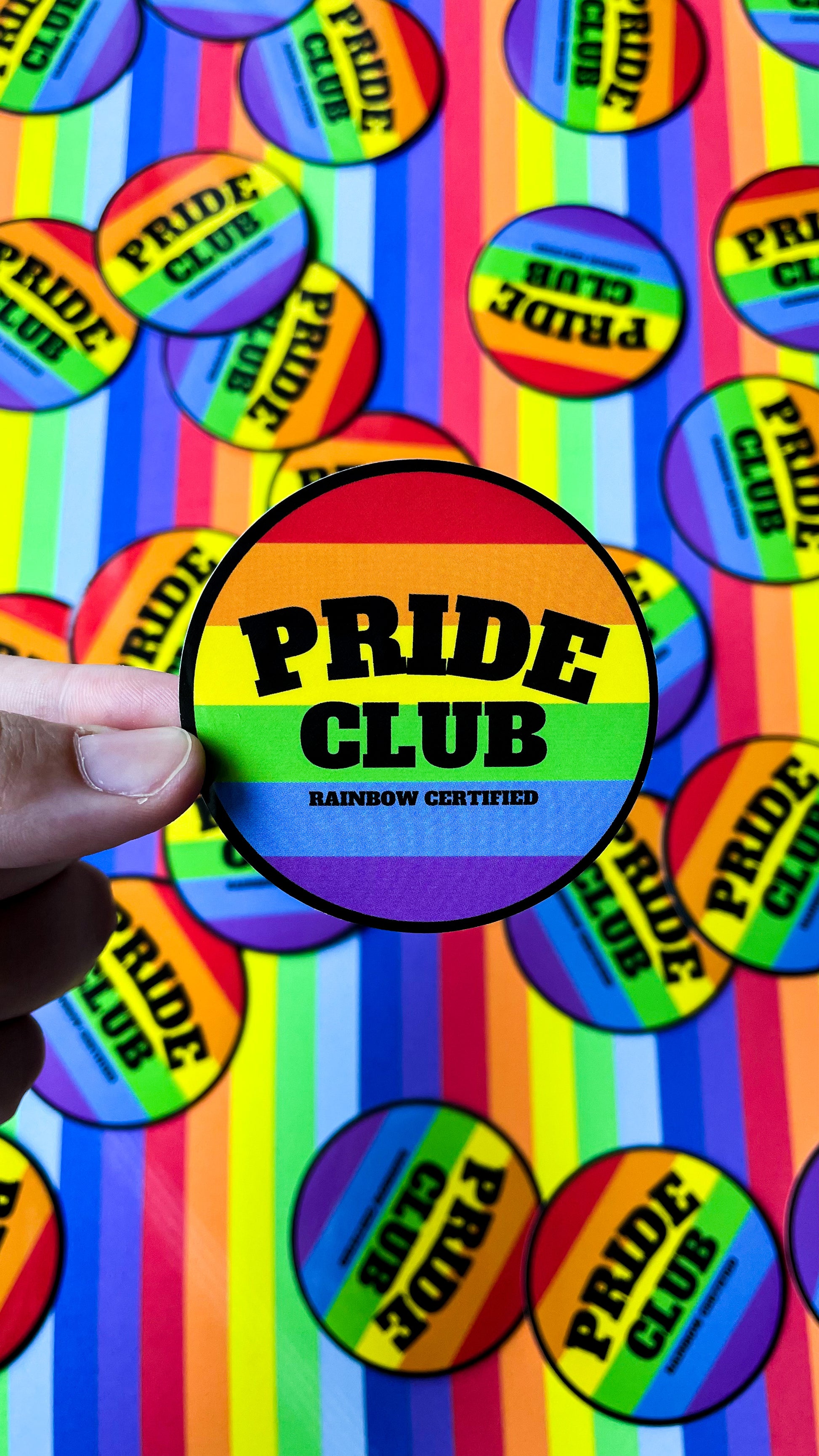 circle sticker that says pride club