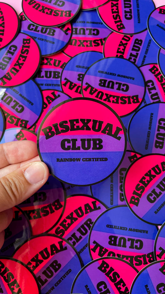 Circle Sticker that says Bisexual Club
