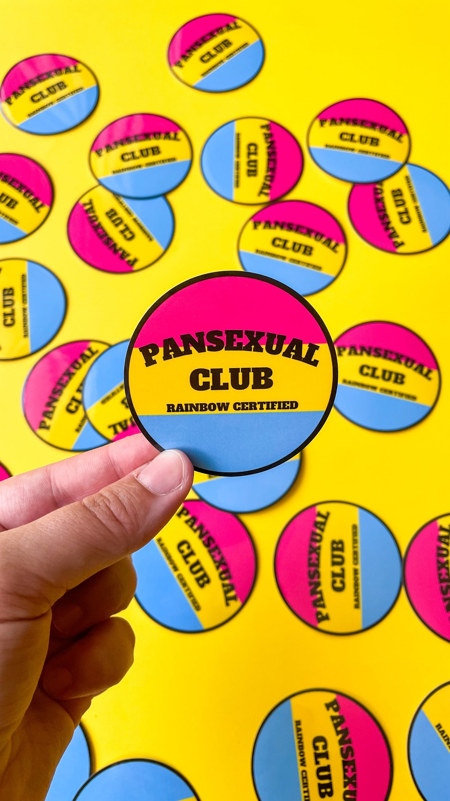 circle sticker that says pansexual club