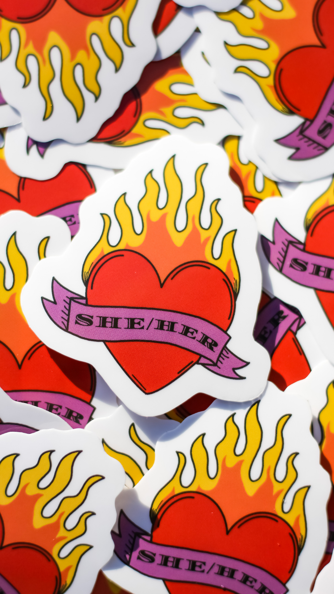 Flaming Heart Pronoun LGBTQ+ Stickers