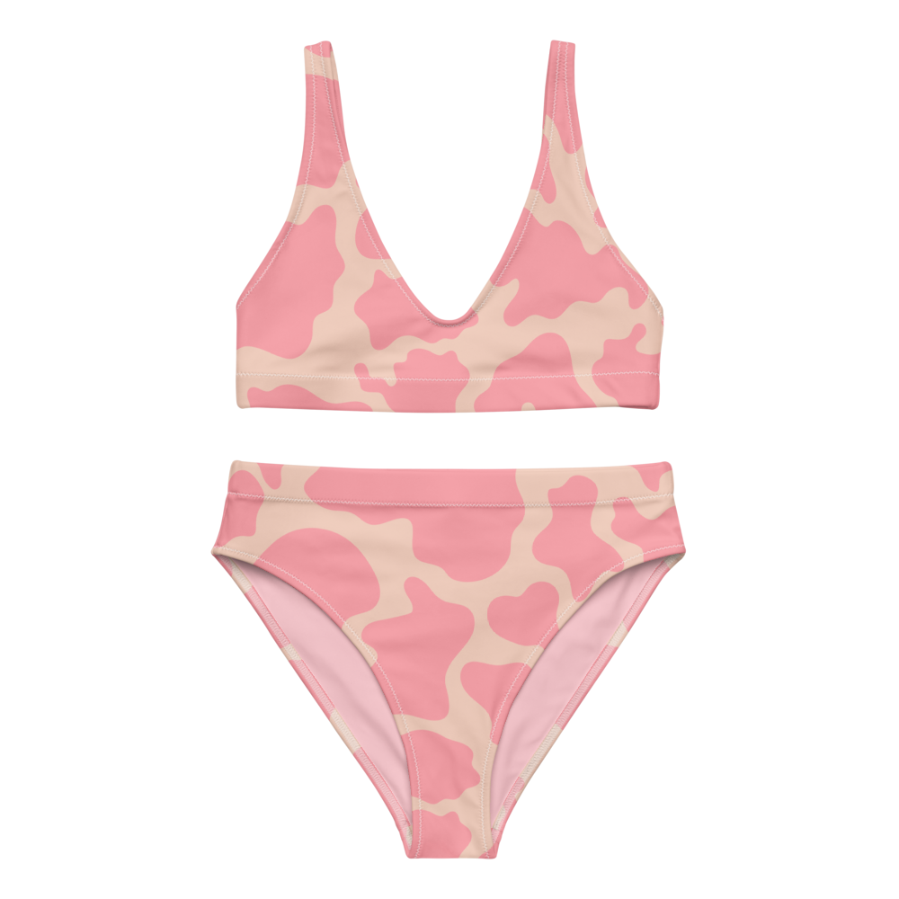 Pink Cow Print Recycled High-Waisted Bikini